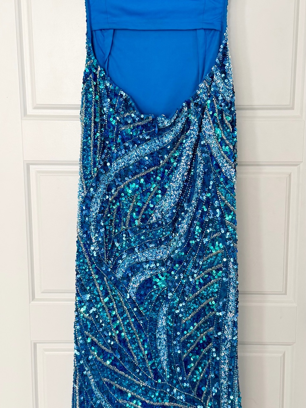 Jovani Blue Sequin V-Neck Prom Dress - Picture 3 of 4